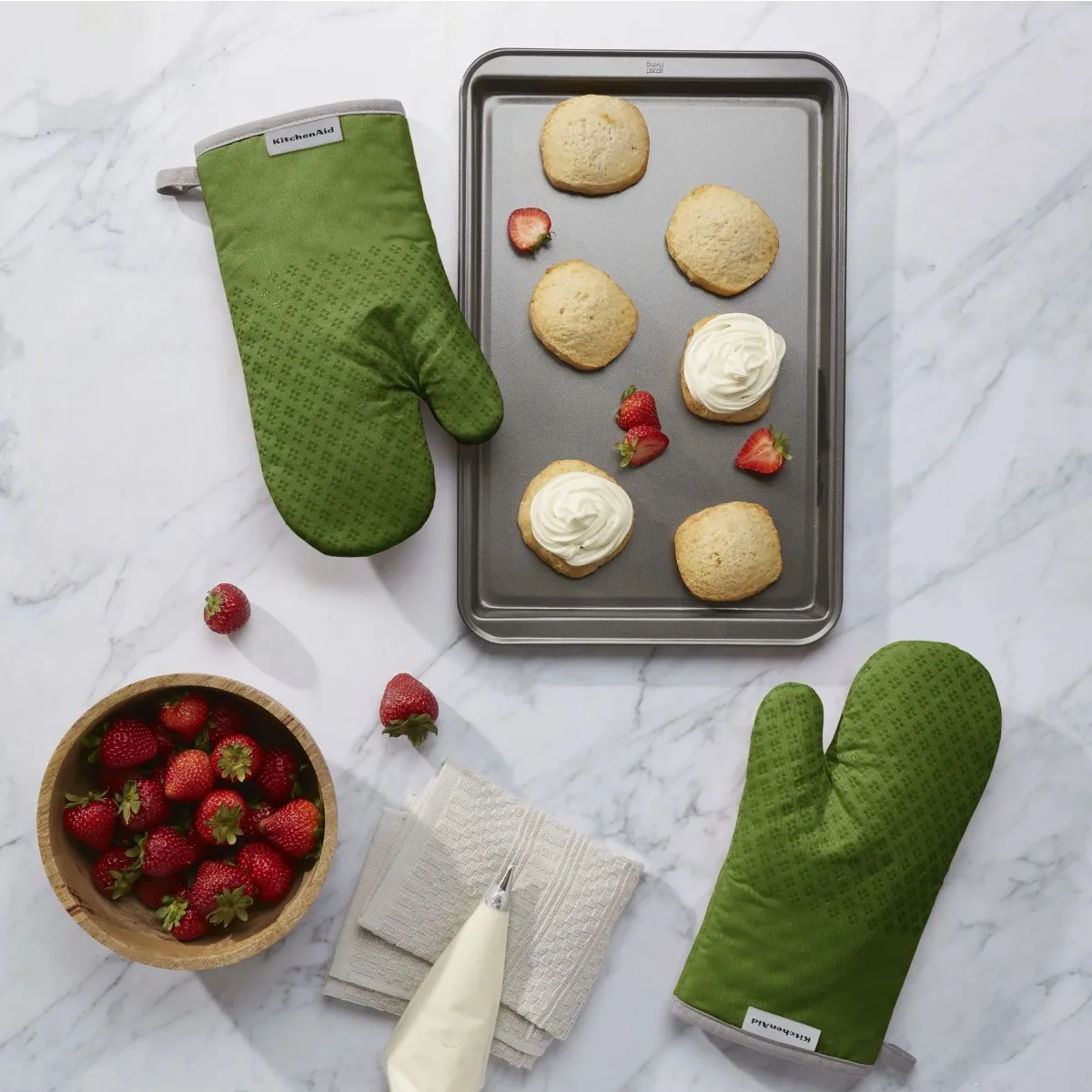 Oven Mitt 2er-Pack Set, Matcha Green, 7"x12,5" herzförmige Silikongriffe schützen Ihre Hände