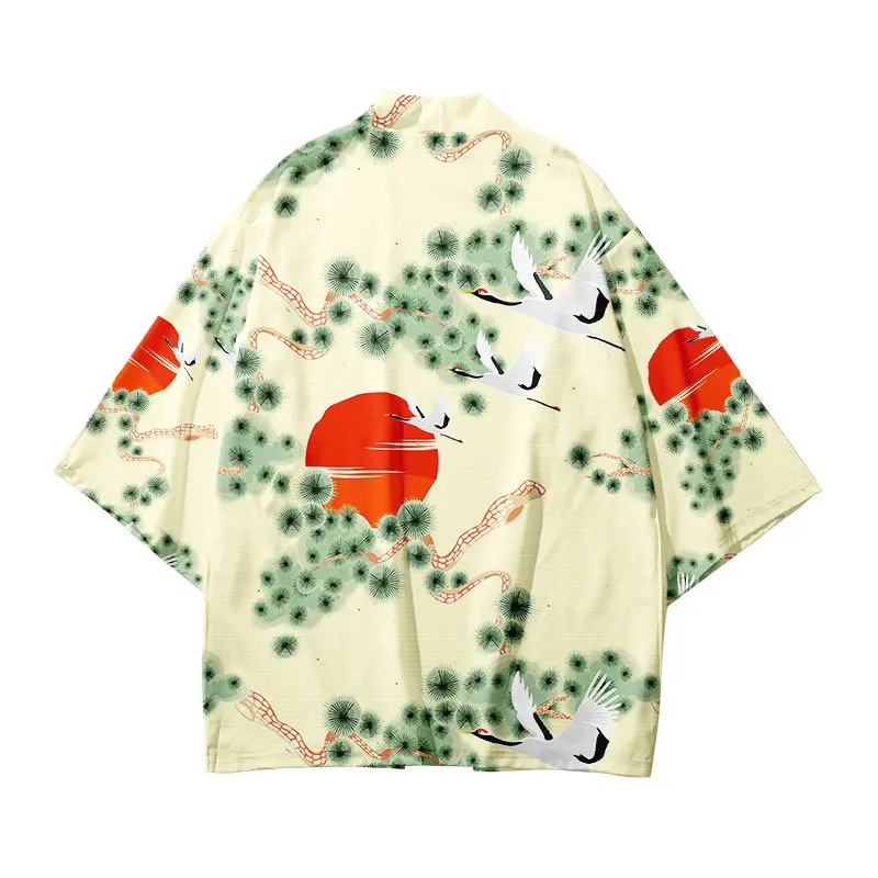 

Samurai Crane Japanese Style Kimono Haori Men Women Cardigan Chinese Dragon Traditional Japanese Clothing Asian Clothes