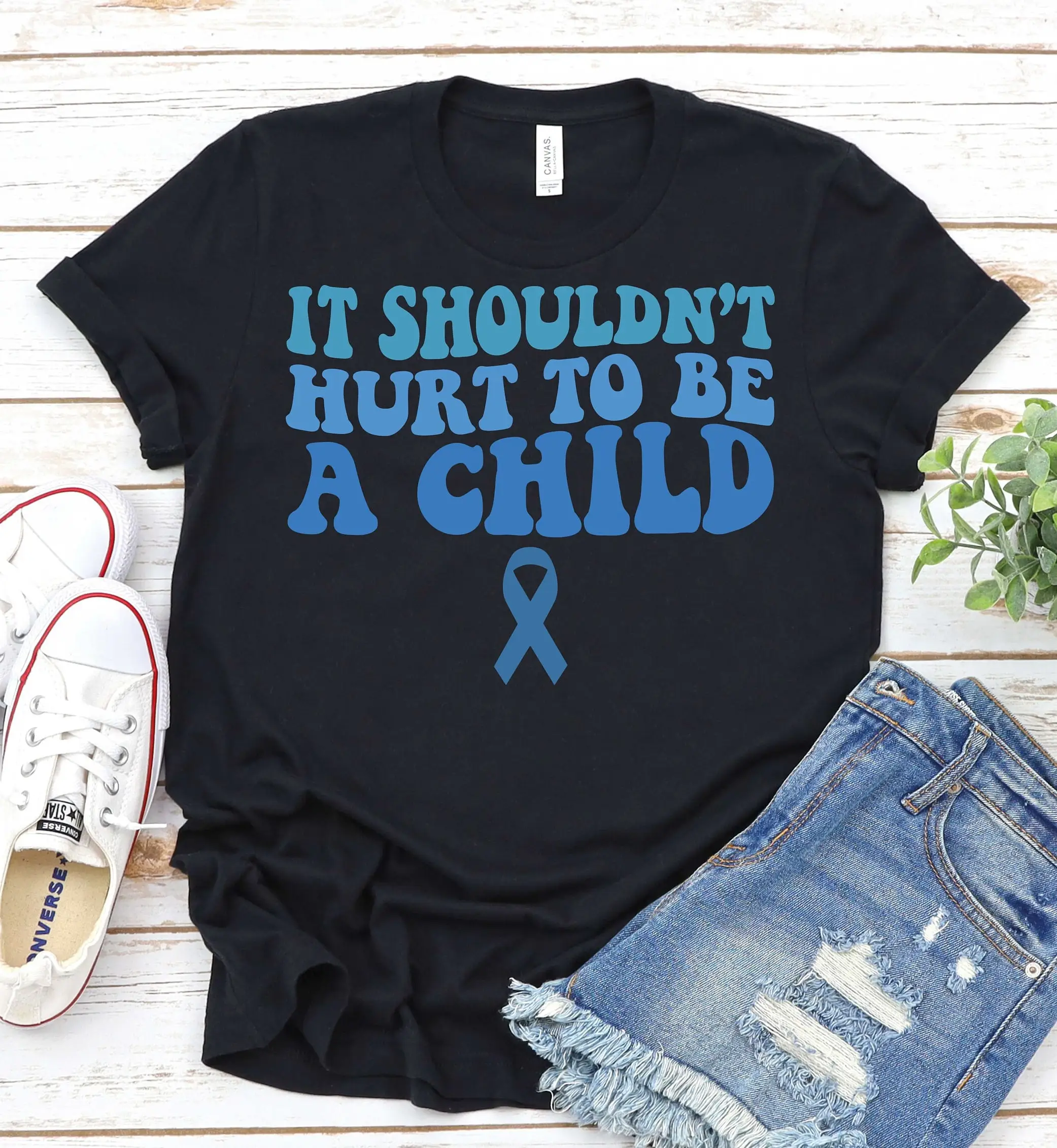 Child Abuse Awareness T Shirt Social Worker Stop Prevention Month Blue Ribbon