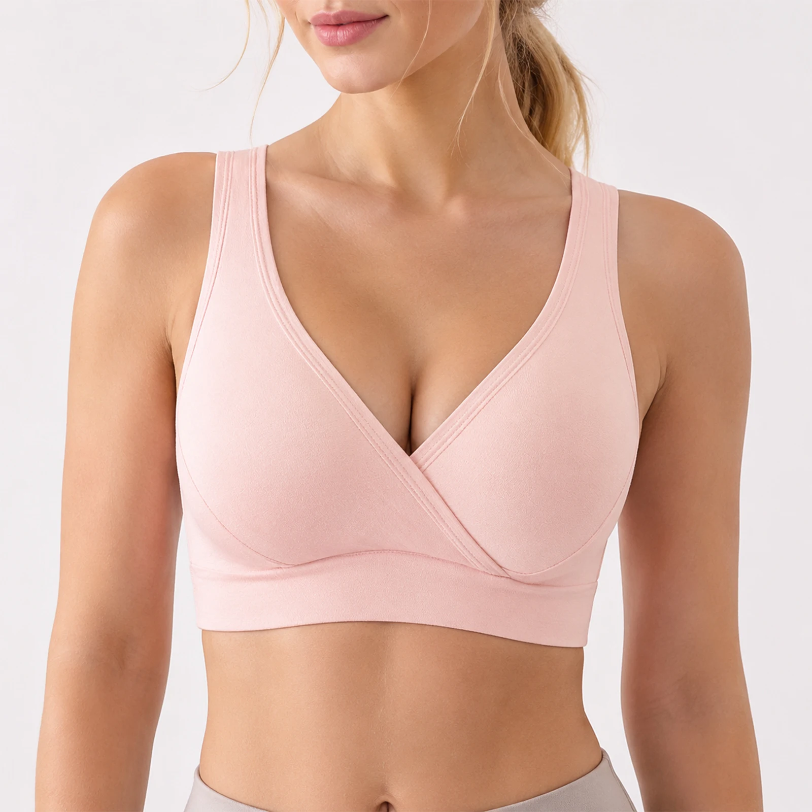 Seamless Cross Wrap Bra, Pink, Wire-free Vest Style Bra, Soft Skin-friendly Comfort Underwear