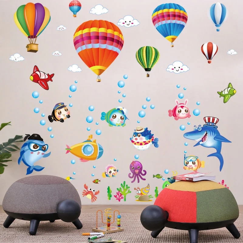 Fish early education culture cartoon class decal-children under-sea wall stickers