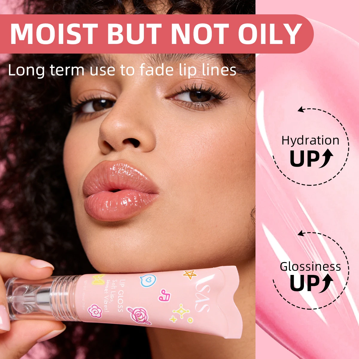 SAS Lichtgewicht, geleiachtige lipgloss die hydrateert, hydrateert, vermindert liplijnen en creëert een zoete liplook.