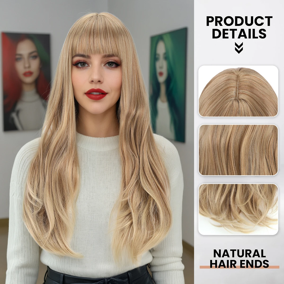 

Европейский и американский парик с золотисто-коричневой челкой, большими волнами, длинными вьющимися волосами, женская повязка на голову Парик из синтетического волокна