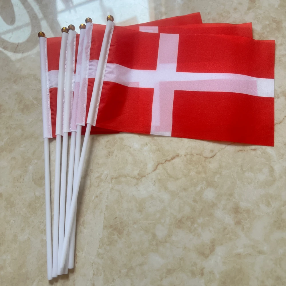 14*21cm Denmark Hand Flag,  DK Denmark National Hand Held Small Waving Flag Desk Decor Gifts