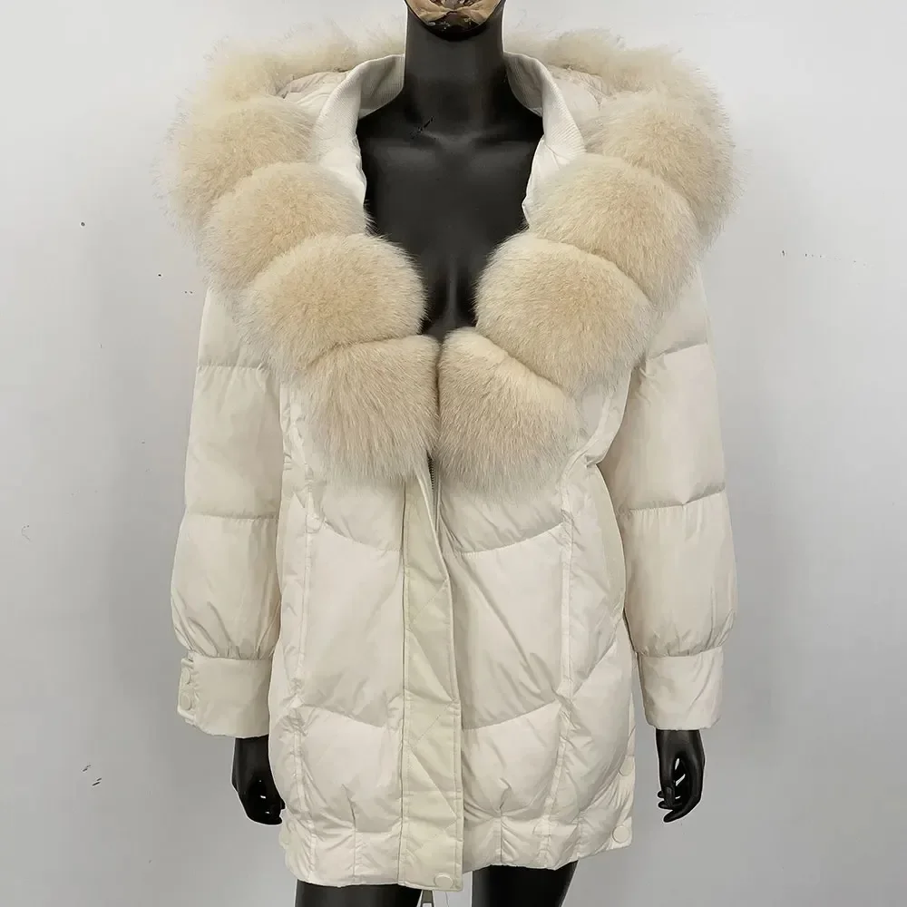 Natural real pele de raposa 90% branco ganso para baixo jaqueta feminina 2025 novo inverno pena parkas casaco de pele casual feminino enorme puffer jaqueta