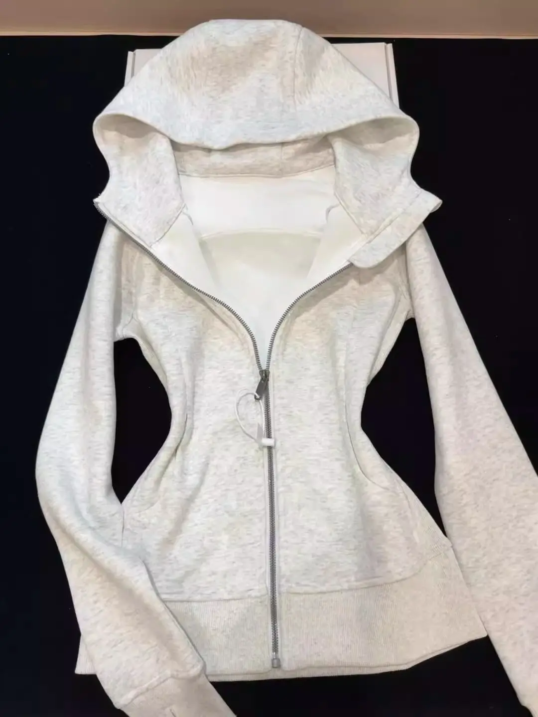American Retro Hooded Open Cardigan Long Sleeve Women's Spring Autumn Thickened Fleece Slimming Short Coat Top