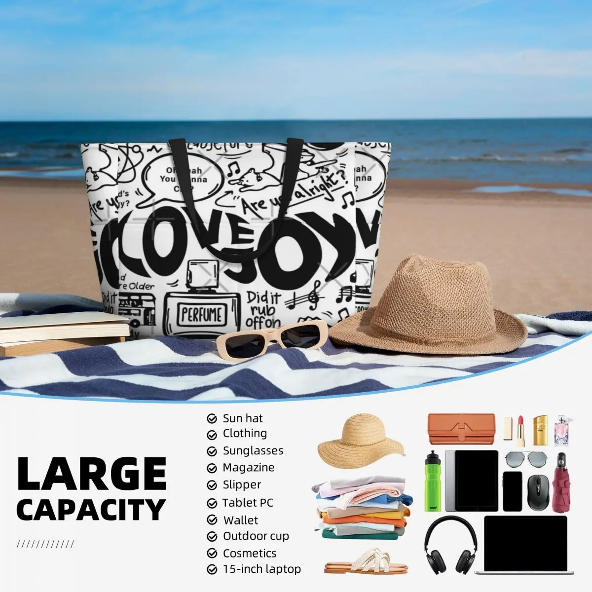 Lovejoy Band Doodle Beach Travel Bag, Tote Bag Retro Shopping borsa a tracolla da viaggio modello Multi-stile