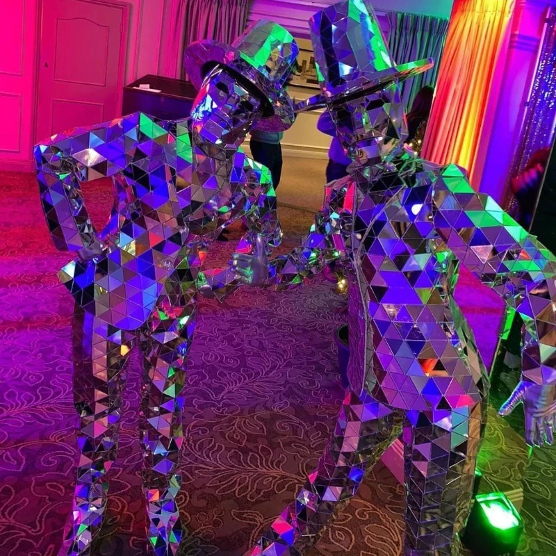 مرآة فضية رجل عرض البدلة هالوين الذهب ملهى ليلي قبعة حفلة تأثيري عيد الميلاد الملابس اليد مخيط بار المرحلة زي