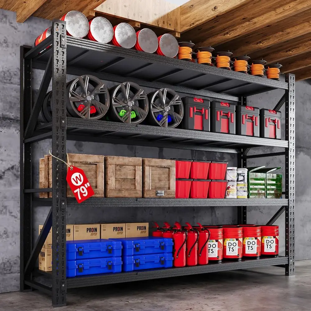

Garage Shelving Heavy Duty, 6000LBS Metal Storage Shelves, 24 Deep Storage Rack, Steel Tall Industrial Shelving, 4 Tier Adjustab