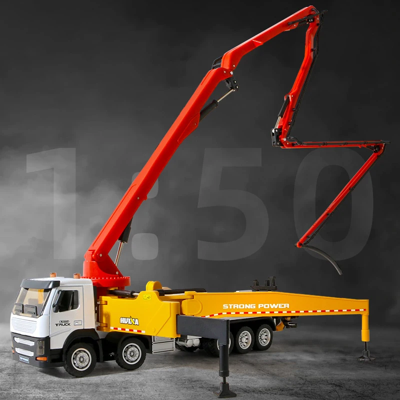 Huina 1:50 Alloy Truck Model Kids Toys Movable Concrete Pump Truck Simulation Engineering Vehicle Car Model Collection 1709