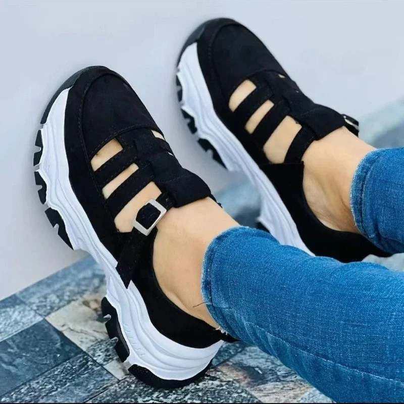 2024 Autumn New Women\'s Fashion Hollow Designer Thick-soled Wedge Sports Shoes Outdoor Casual Walking Women\'s Vulcanized Shoes