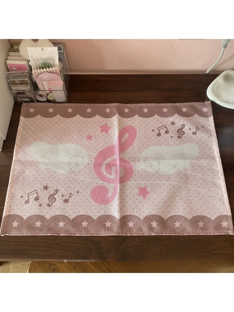 Nappe japonaise rétro mignonne de dessin animé, impression de notes musicales Kawaii, décoration de chambre de fille, dortoir, bureau, tapis de bricolage artisanal