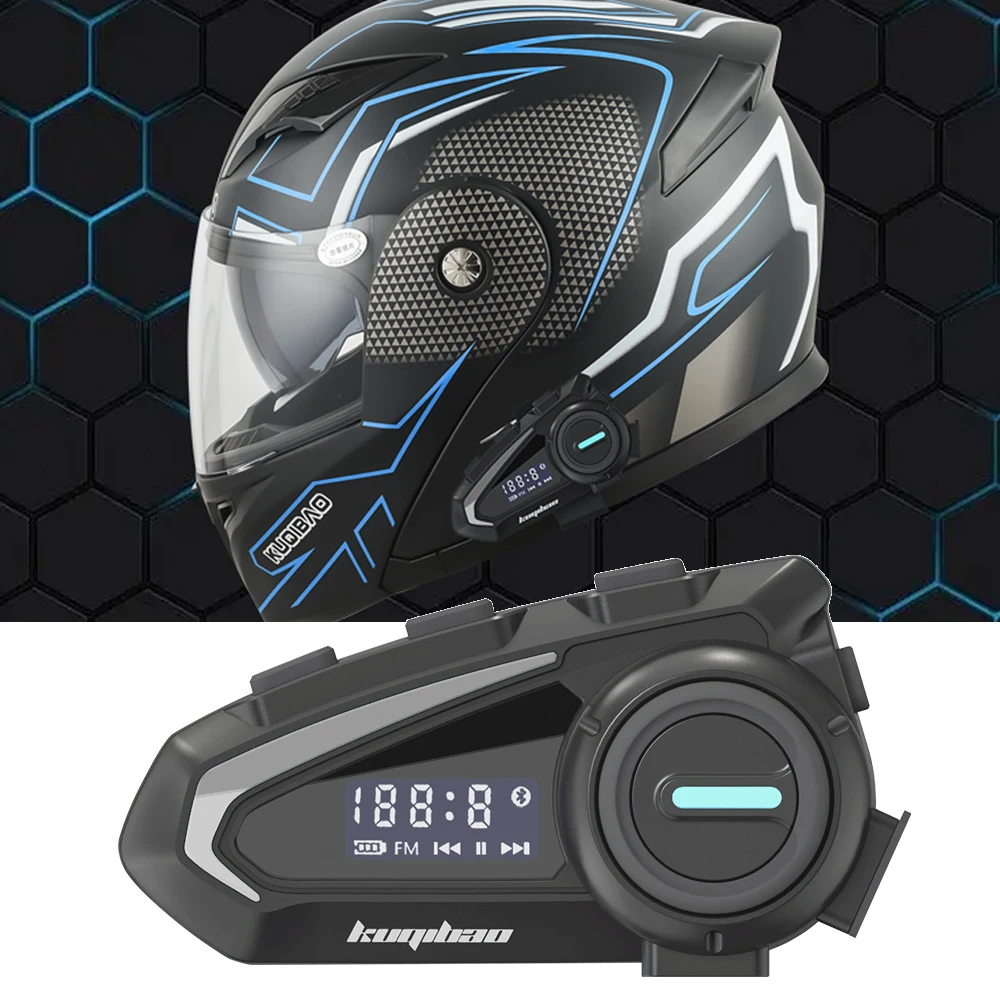 FM Radio BT5.1 Motorcycle Helmet Headset 1200MAH LED Screen Display Bluetooth Moto Earphone Auto/Manual Answer Voice Control