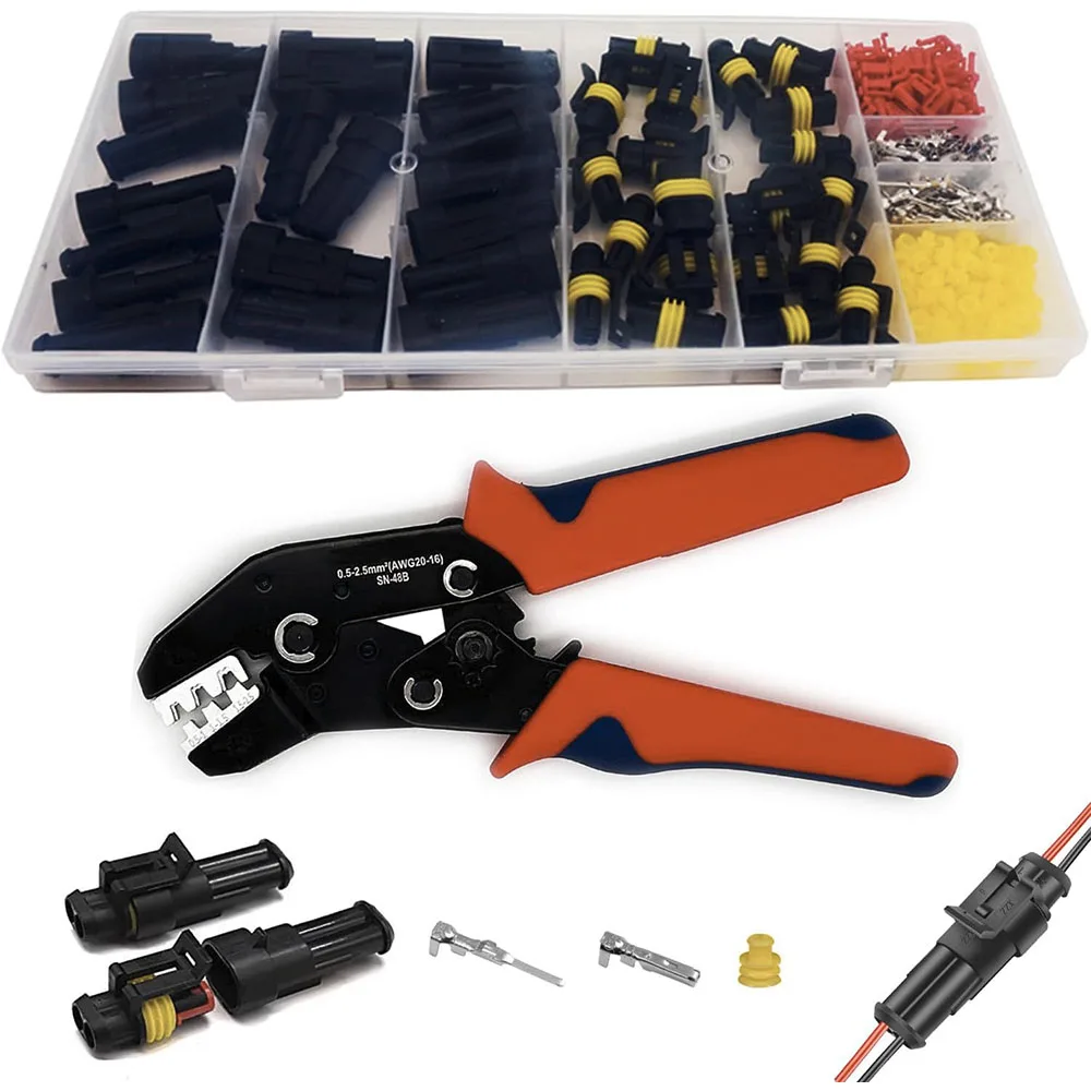 20 Kits 2 Pin Automotive Electrical Connector Quick Disconnect Waterproof Connector Terminal Plug Kit with Ratchet Crimping Tool