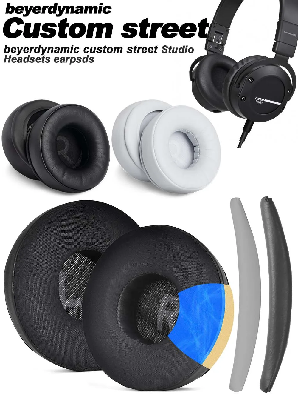 Ohrpolster für Beyerdynamic Custom Street Studio Headsets, Ersatz-Ohrpolster aus Schaumstoff und Netzgewebe