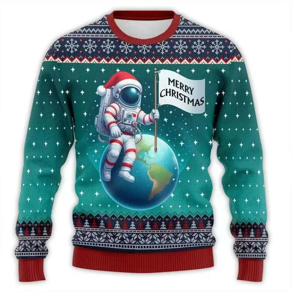 Pull moche imprimé en 3D Père Noël, atterrissage sur la lune, garçons et filles, adultes, cadeau amusant commun pour moi, 2025