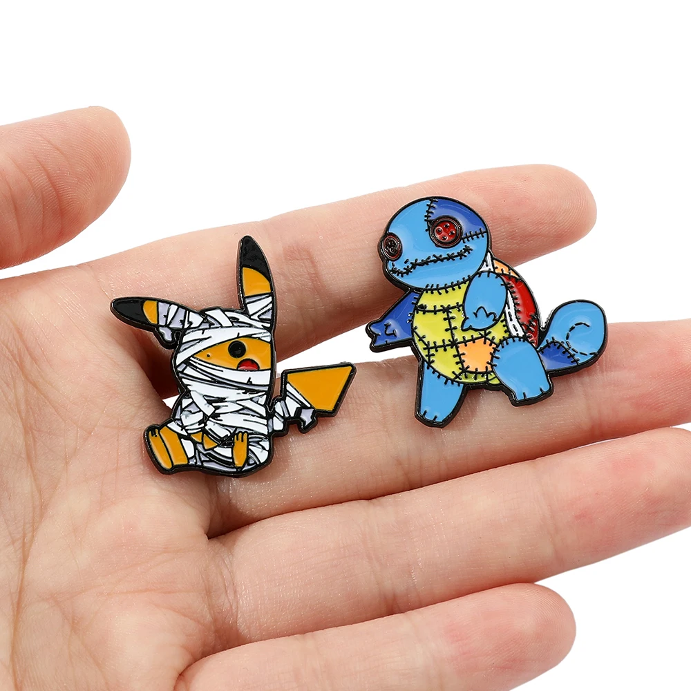 5 Pcs Creative Bandage Pikachu Brooch Set Personalize Gengar Enamel Pins Backpack Clothes Jewelry Metal Emblem Accessories Gift