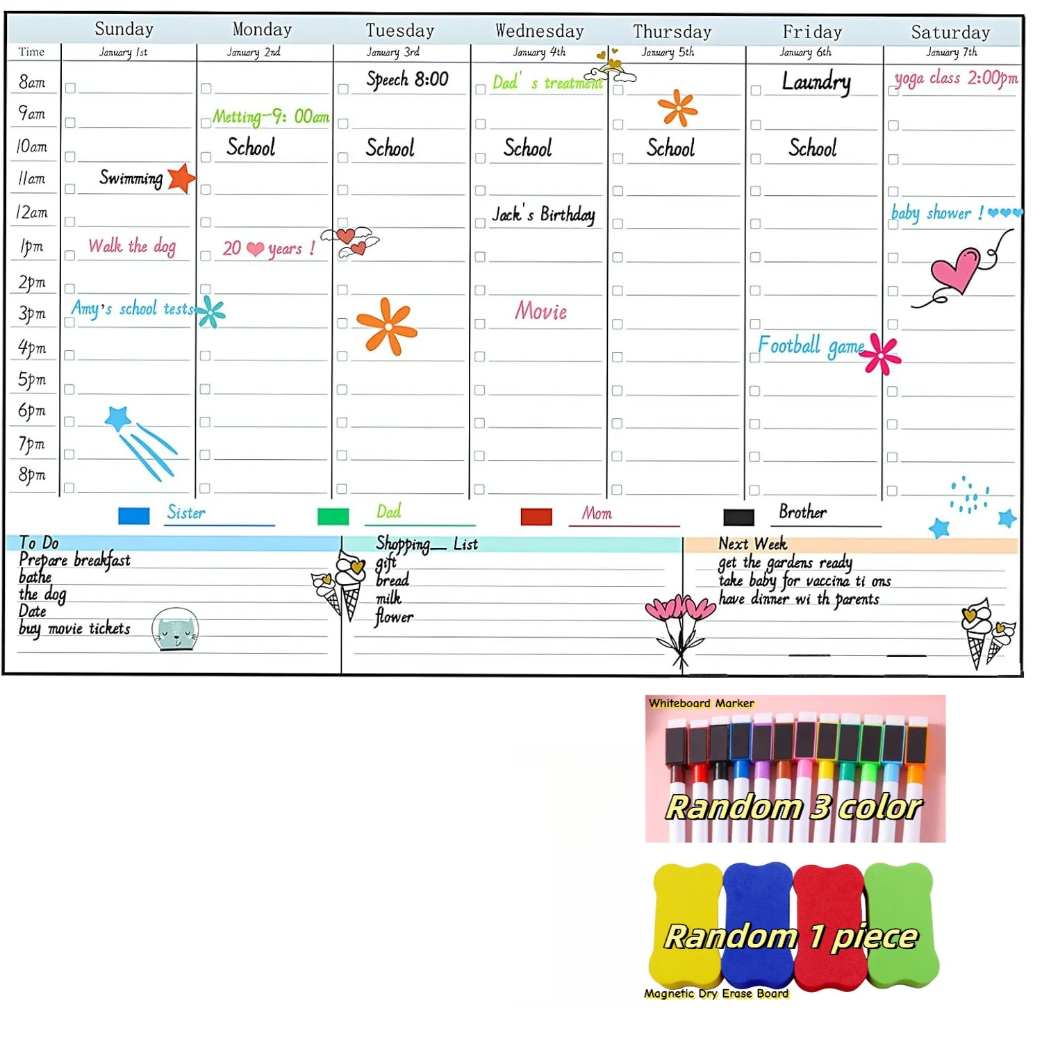 Magnetic Weekly Dry Erase Board Calendar Fridge, 16.9x11Schedule Board, Weekly Planner Whiteboard Calendar with Hourly Slots To