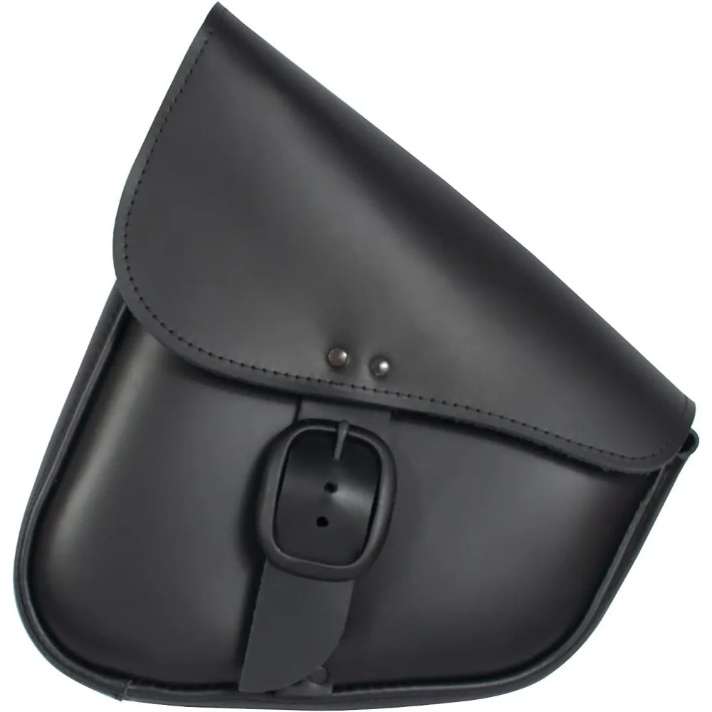 

willie & max black leather motorcycle swingarm bag for softail/triangulated swingarm models - matte black buckle - made in usa [