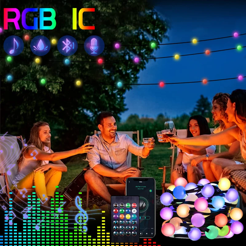 

RGBIC Led Bubble Fairy String Light One To One App Control Multiple Flashing Mode Holiday Wedding Party Christmas Light Decorate