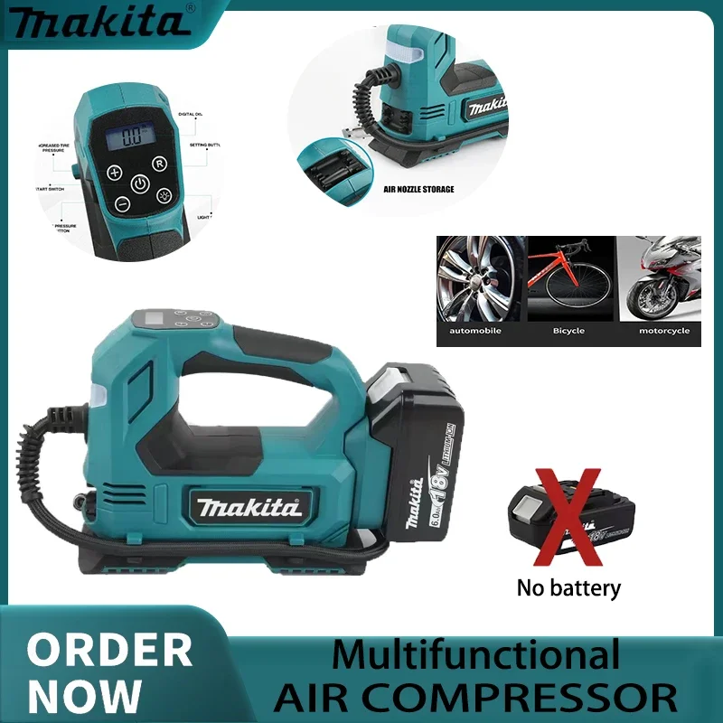 

Беспроводной воздушный насос Makita с бесщеточным двигателем 18В: портативный насос для шин с цифровым дисплеем для автомобилей и мотоциклов