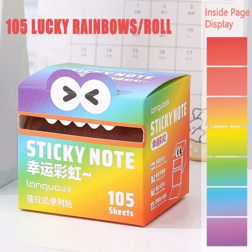 105Sheets Kawaii Pull-out Sticky Notes Pearlescent Creative Cartoon Notepads Roll Paper Type Translucent Colorful Memo Pad Diary