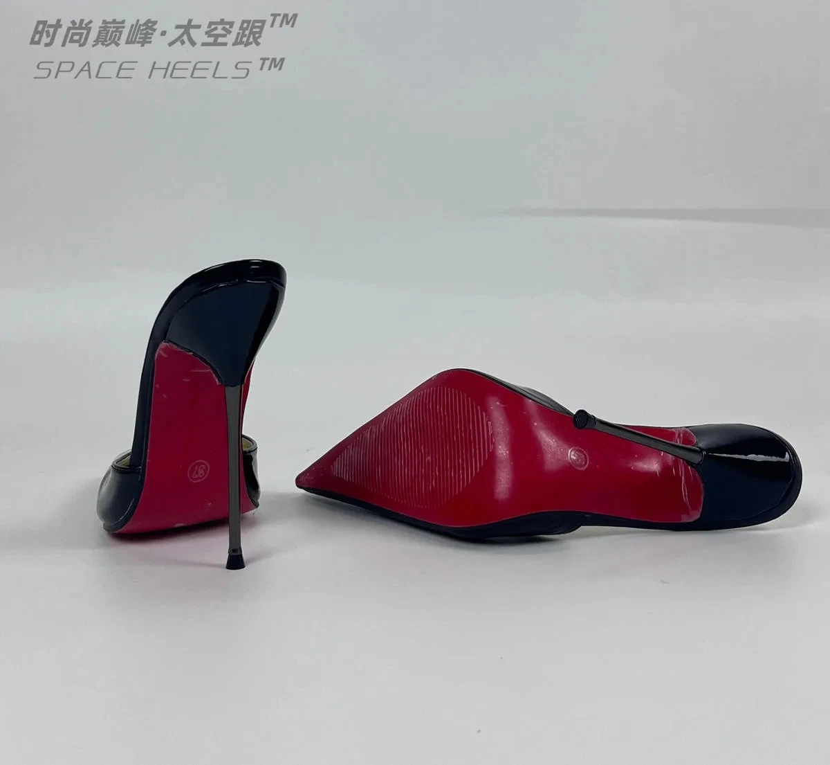 E Space Heel 14cm tacchi alti a punta personalizzati europei e americani scarpe da uomo e da donna Sexy suola rossa brevetto nero