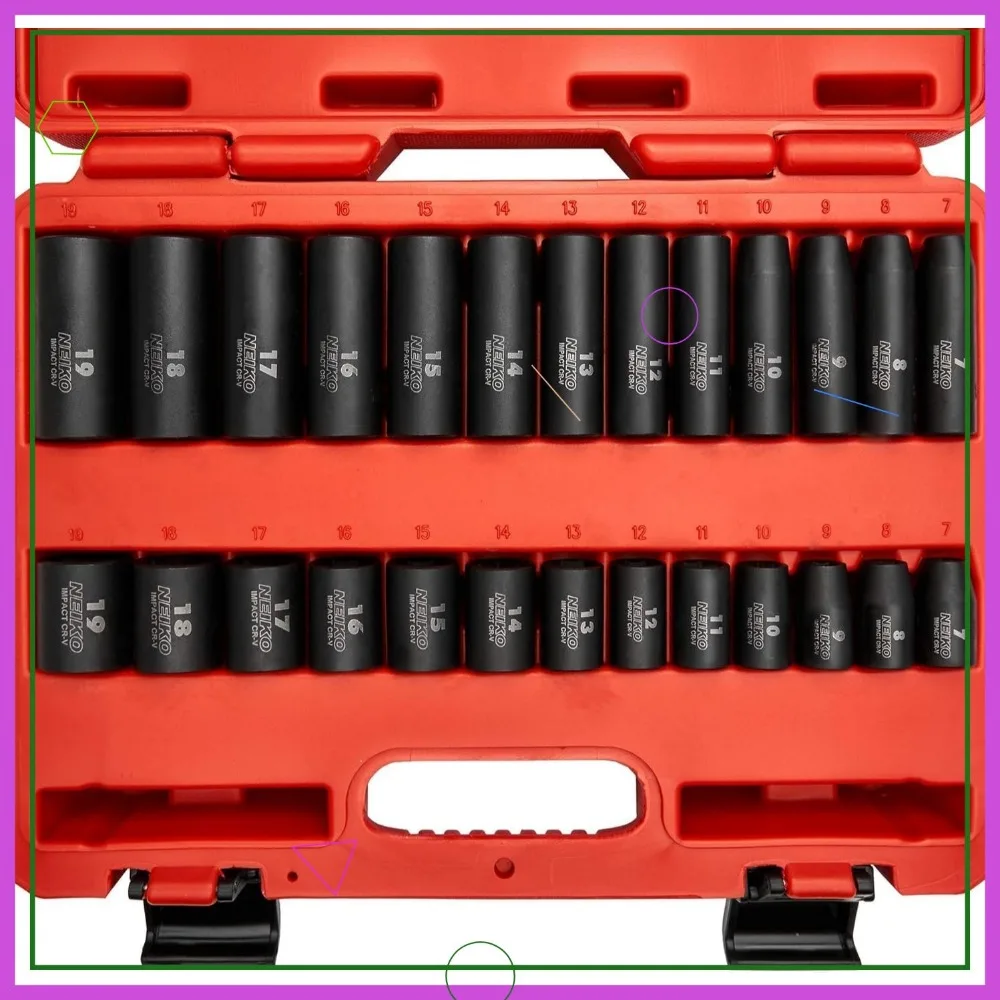 

Набор метрических ударных головок с приводом 3/8 дюйма, 26 предметов, 7-19 мм, сталь Cr-V с устойчивым к коррозии покрытием