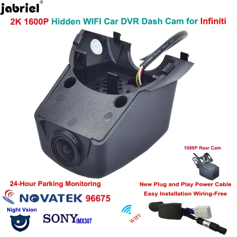 

Jabriel Plug and Play 2K 1600P WiFi Dash Cam Camera For Infiniti qx70 qx50 qx 50 70 2018 2019 2020 Car DVR Driving Recorder 24H