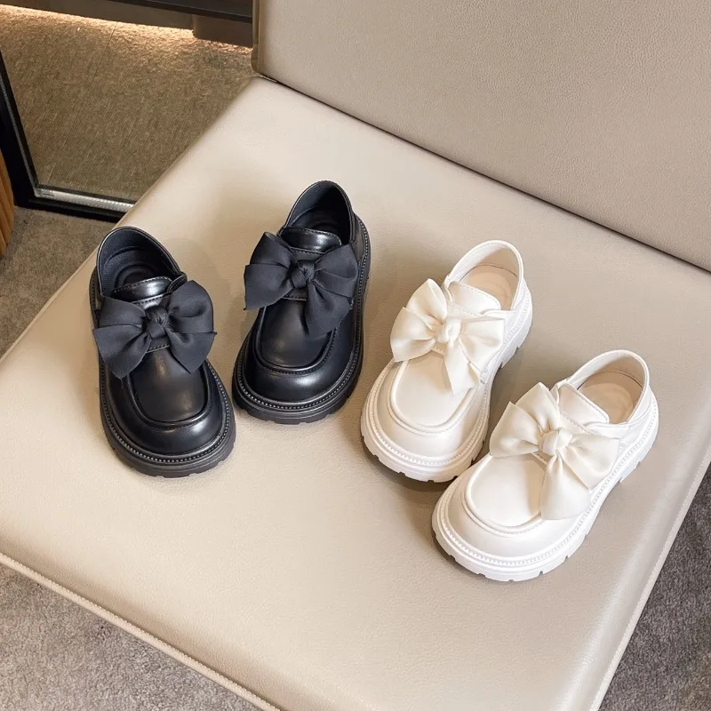 Girls Leather Shoes for Party Wedding Children Mary Jane Shoes with Big Bow-knot Kids School Uniform Shoes Japanese Style