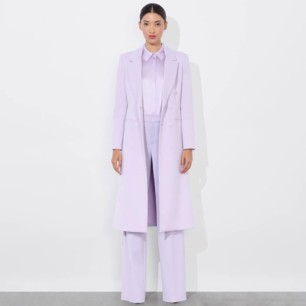 

Elegant Women's Suits 2 Piece Jacket Pants Sets Luxury Double Breasted Notch Lapel Long Blazer Office Lady 2 Piece Jacket Pants