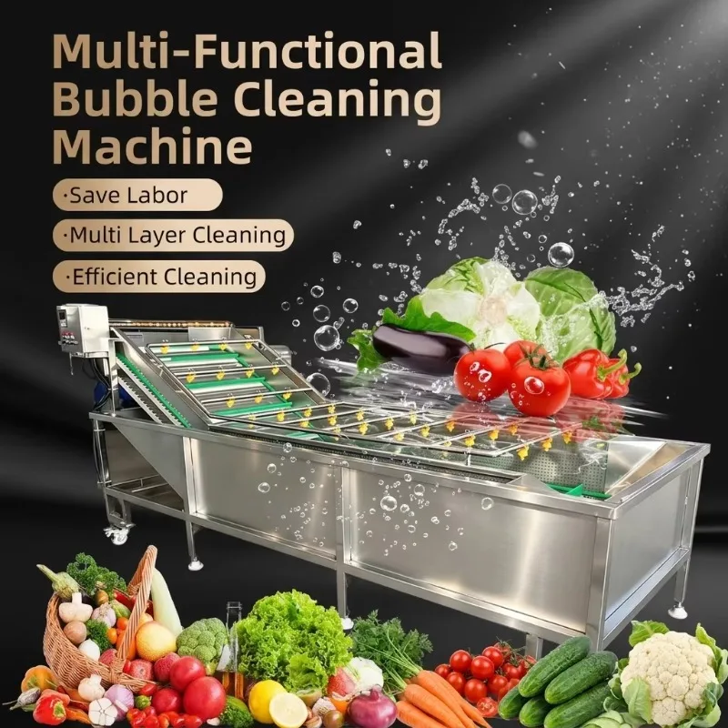 KR-Commercial Fully Automatic Fruit and Ginger Mango Apple Washing Machine, Bubble Vegetable Washing Machine, Bubble Washer