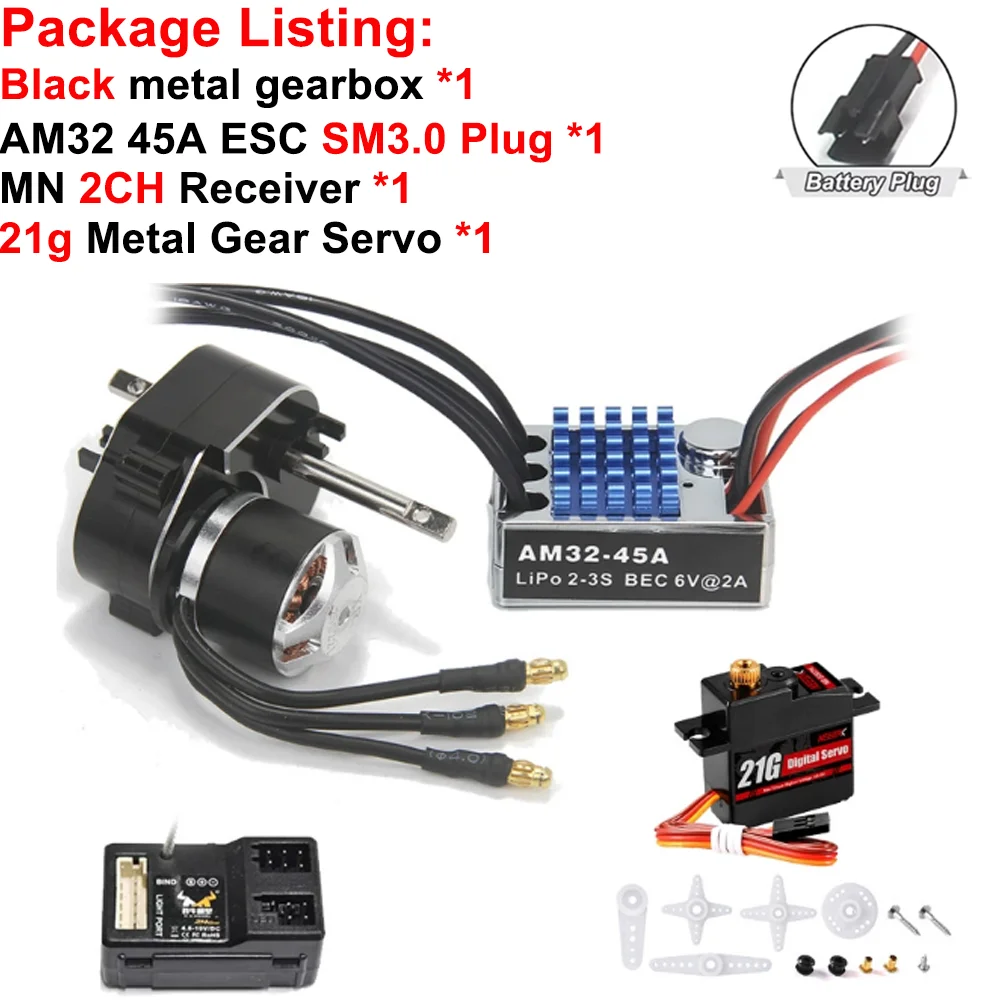 Volledig Metalen Versnellingsbak 2322 2600KV Borstelloze Motor AM32 45A ESC 21g Servo/2CH Ontvanger voor RC Auto Crawler MN82 MN78 MN168 MN99 MN98