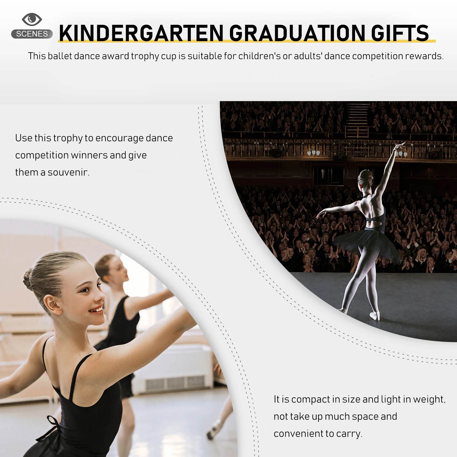 

1pc Dance Trophy 30CM Golden Cup for Girls Ballet Competition Gifts Kids Awards Durable Material Lightweight Souvenir