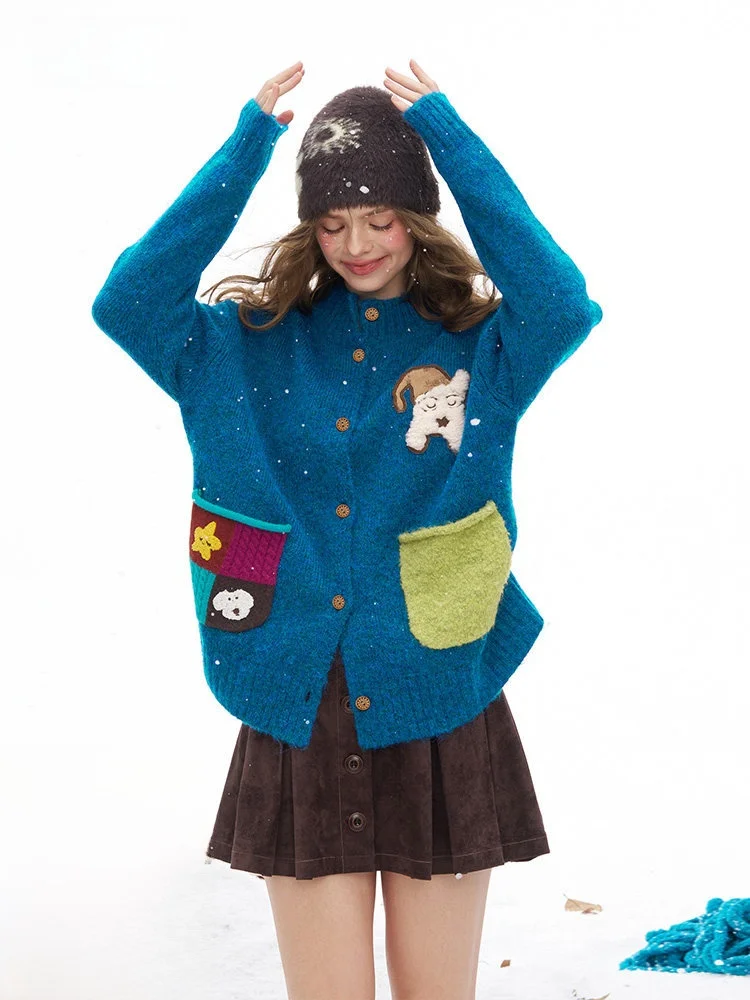 

Blue Fluffy Dog Sweater Women's Winter Lazy Sle Thi Coat Elf Sa Casual Long Sve Stand Collar Open Cardigan Nylon Acr...