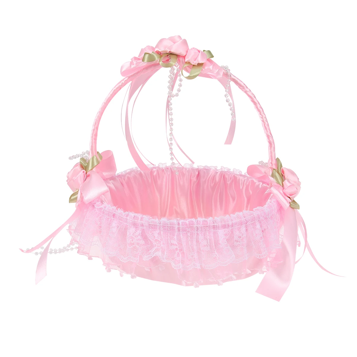 

Flower Children Basket Premium Cloth Bowknot Pink Decorative Baskets for Wedding Graduation Banquet Storage Handbasket