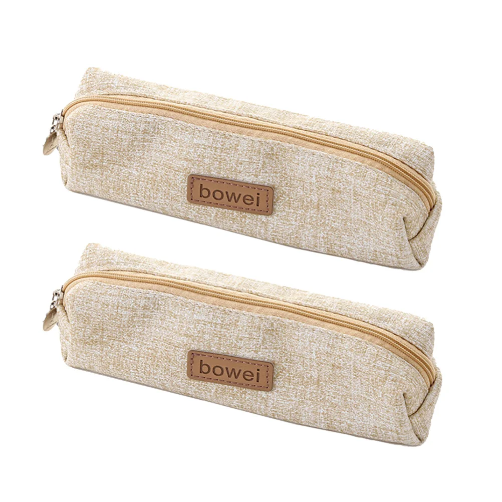 2Pcs Simple and Fashion Pencil Bag Pencil Case Pattern Pen Bags Creative Stationery Students Size (Beige)