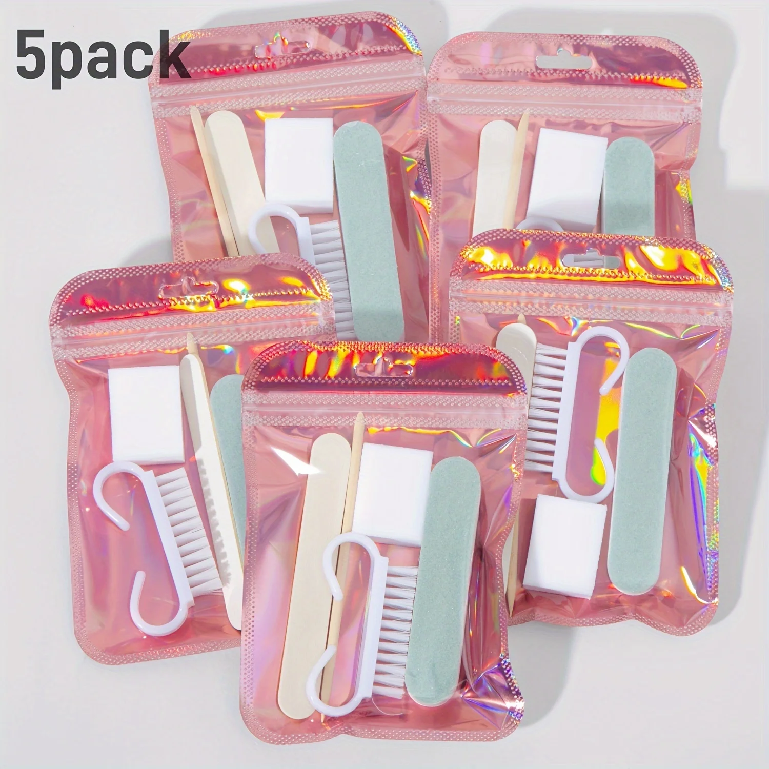 Manicure Pedicure Set, Mini Nail File & Stick Kit, Dual-Sided Wood Pusher, Cleaning Tools, Nail Brush Included