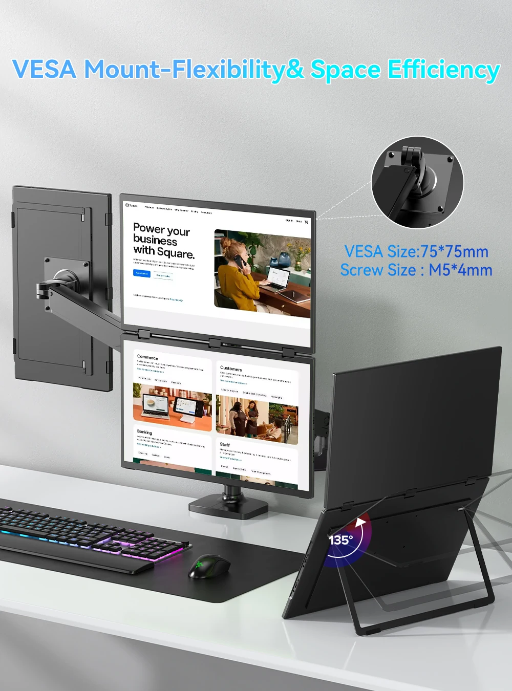 UPERFECT 18" FHD 100Hz Portátil Dual Monitor 100% sRGB HDR 16:9 Viagem Foldable Ajustável PC Gaming Display para Laptop Travel Screen Extender para Windows Mac com Type-C HDMI VESA