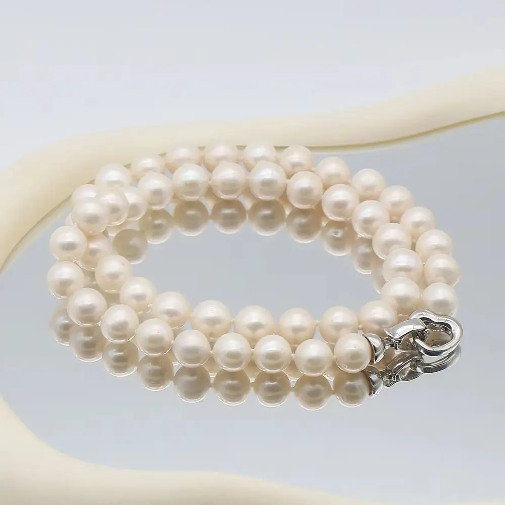 Elegant Natural Freshwater Pearl Polished Round Straight Hole Bead Heart Clasp Exquisite Necklace Jewelry Gift Accessories