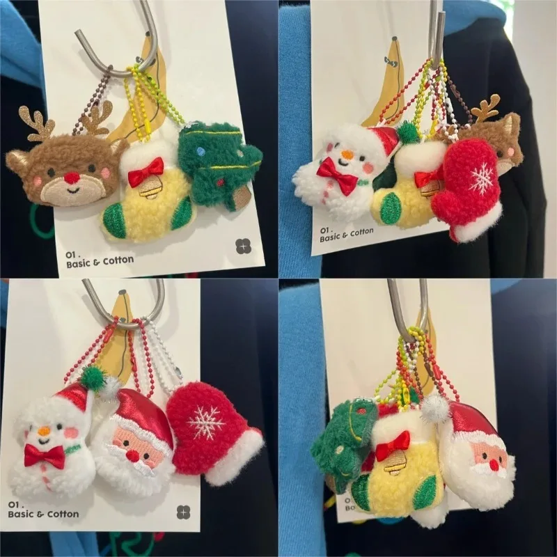 Criativo recheado bonecas de pelúcia natal pingente de pelúcia elk boneco de neve dos desenhos animados chaveiro saco pingente macio brinquedo de pelúcia pingente chave do carro 