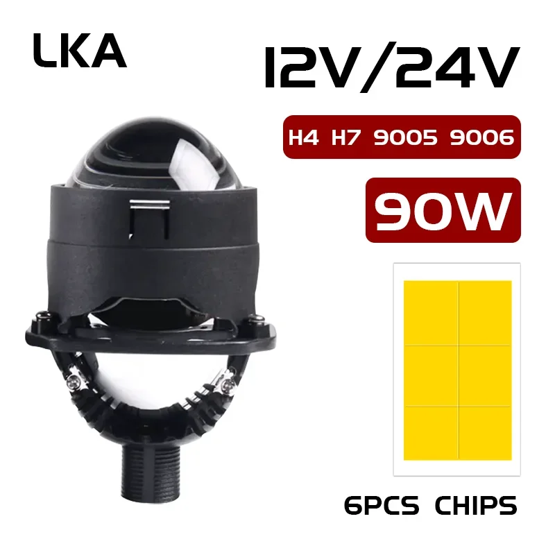 

LKA 2PCS 24V Mini Bi LED Projector Lense 2.5 Inch for Car Headlights 45W 6000k H4 H7 9005 9006 LED Light Angel Eye Drving Light