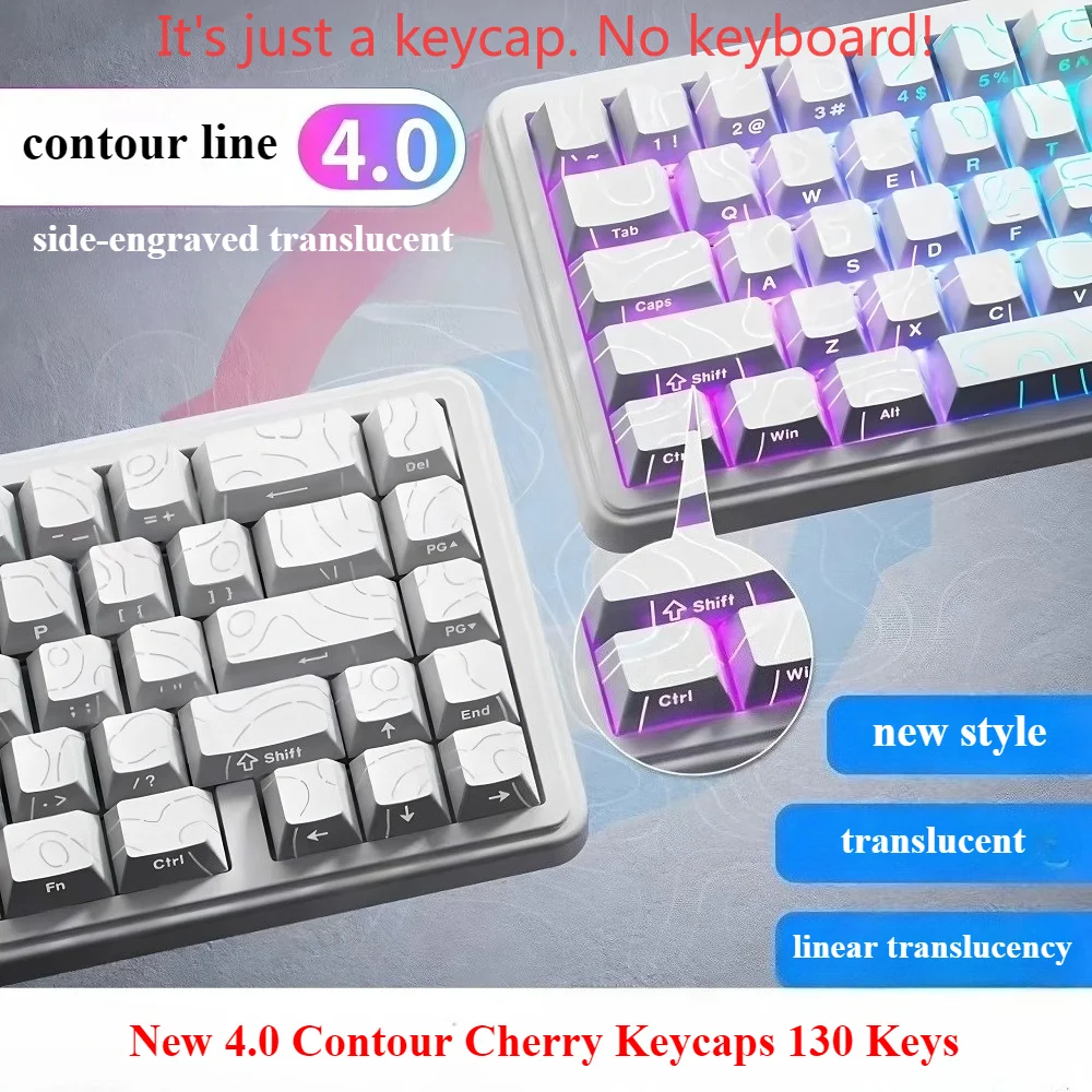 GEFENSI Contour 4.0 Side Engraved Translucent Line Translucent Keycaps Pbt 130 Keys Cherry For Mechanical Keyboards 68/84/87/104