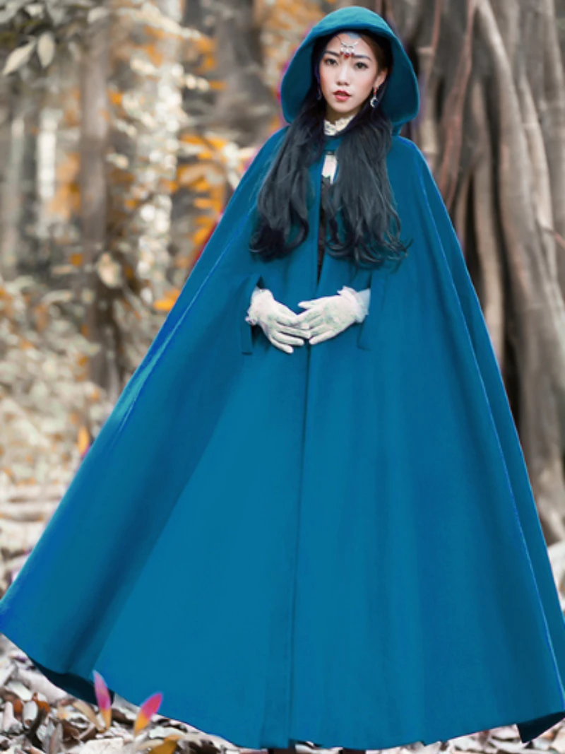 Hooded Wool Cloak Bridal Wrap Cape Winter Cashmere Royal Blue Capes Women Holloween Coat Custom Made