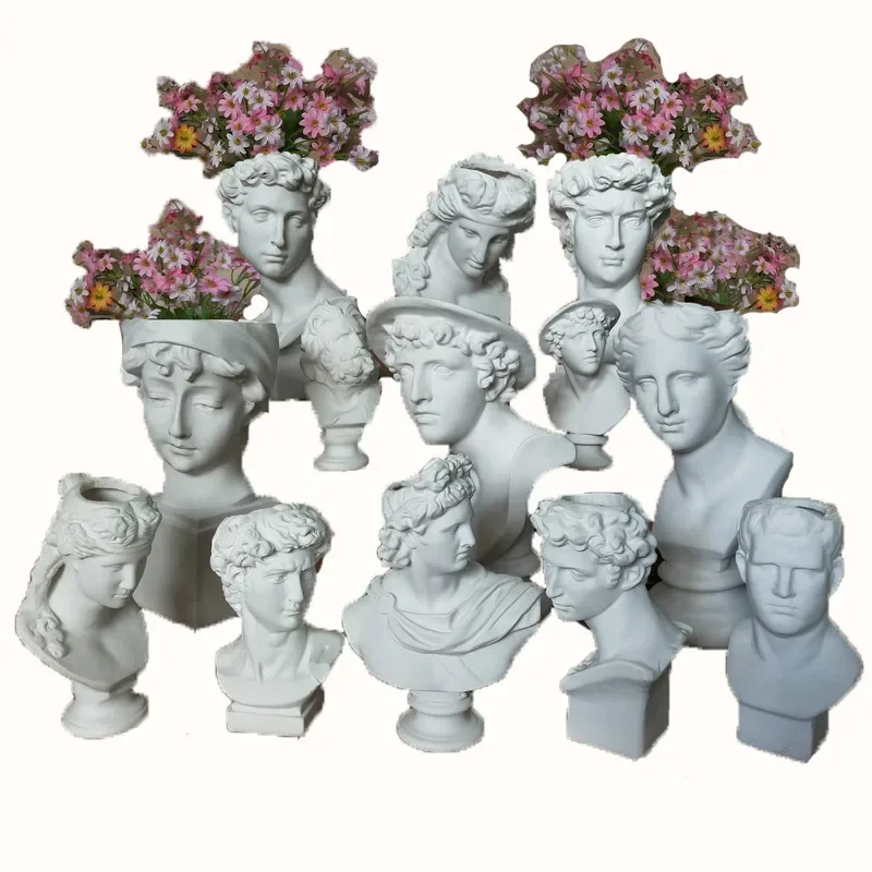 

Creative Resin Imitation plaster vase David Sculpture head vase Flower arrangement accessories Apollo Venus Home Decorations