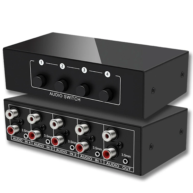 Best-3.5Mm Aux +RCA L/R Bi-Directional Stereo Audio Switch 4 In 1 Out A/B Analog Audio Switcher Selector