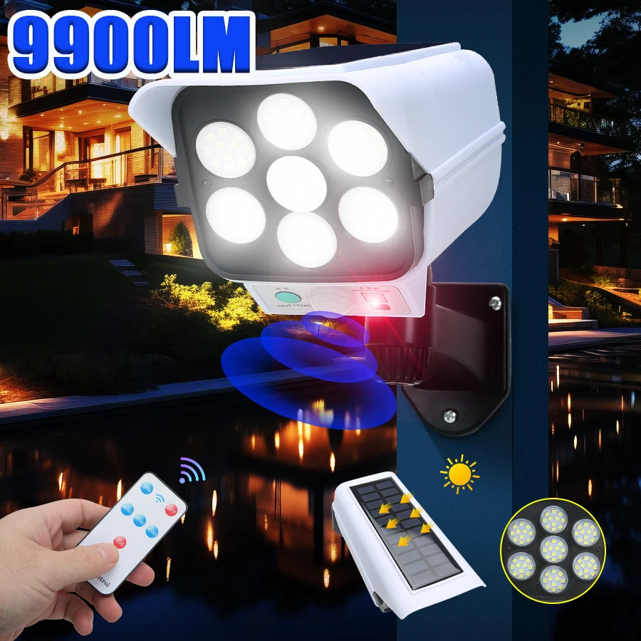 

9900LM 77 LED Solar Lights Outdoor Motion Sensor Waterproof Wireless Dummy Security Camera for Porch Garden Yard Patio Lantern