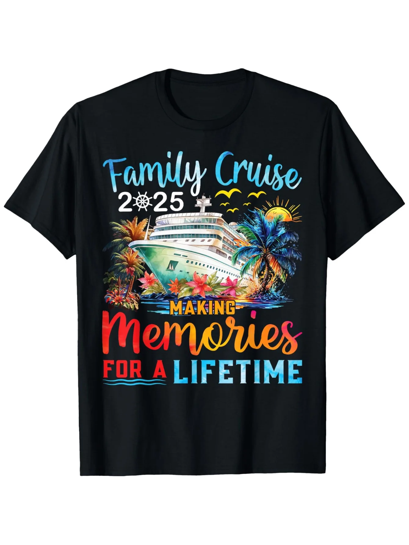 Family Cruise 2025 Matching T-Shirt - Cruise Ship/Palm Tree, 100% Cotton Summer Tee