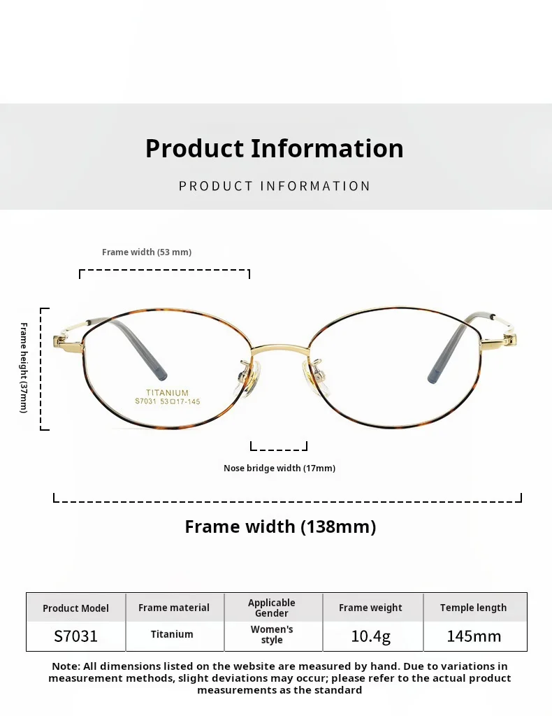 Xbora S7031 Eyeglasses — Frame Dimensions & Sizing Chart