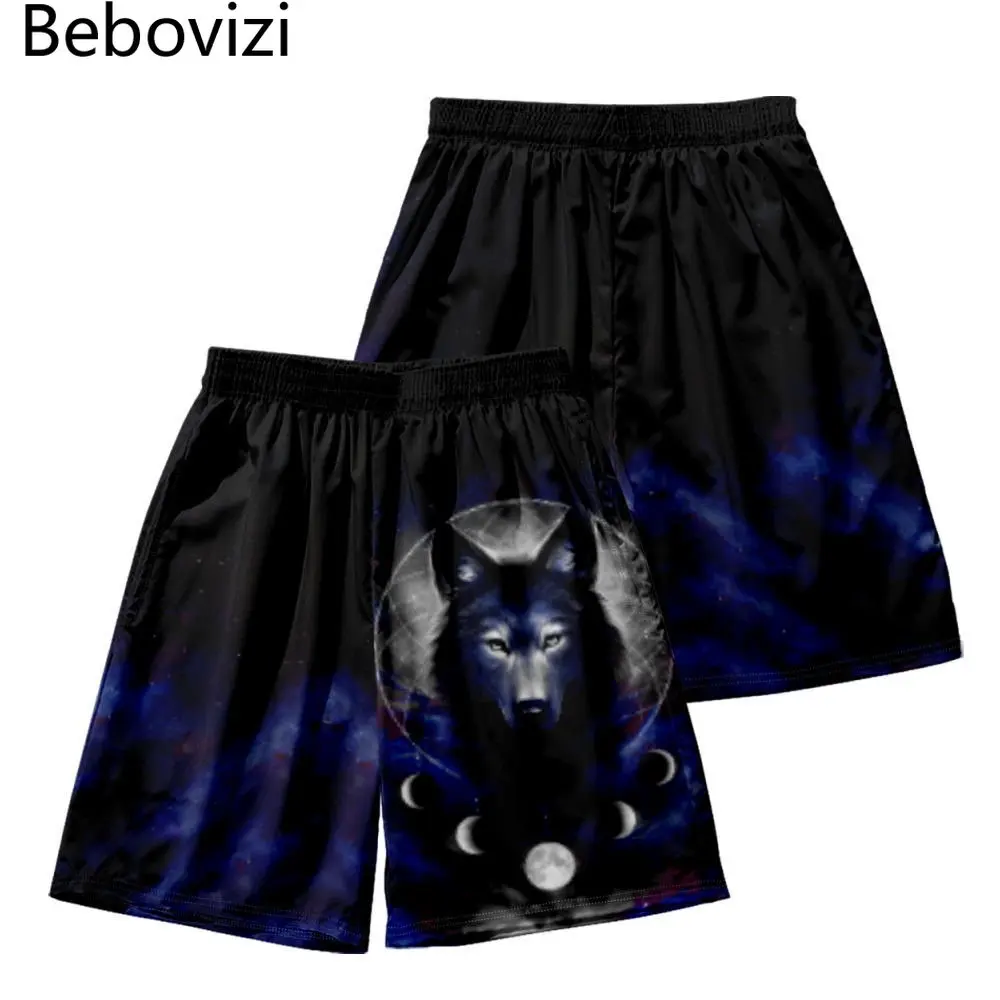 

2023 Casual Summer Fashion Wolf Print Streetwear Beach Shorts Men Elastic Waist Gym Shorts Plus Size 5XL 6XL